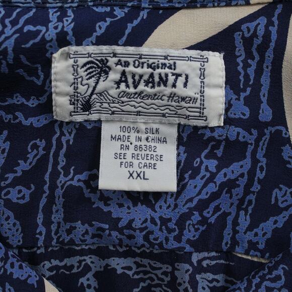 Avanti Shirt Men XXL Silk Hawaiian Aloha Floral Blue Button Up Tropical Colorful - Picture 3 of 6